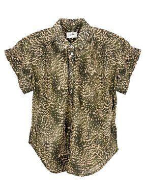 Joie Womens Leopard Print Short Sleeve Button Up Blouse Brown Small